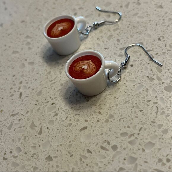Heart-Shaped Coffee Cup Earrings - Picture 5 of 11